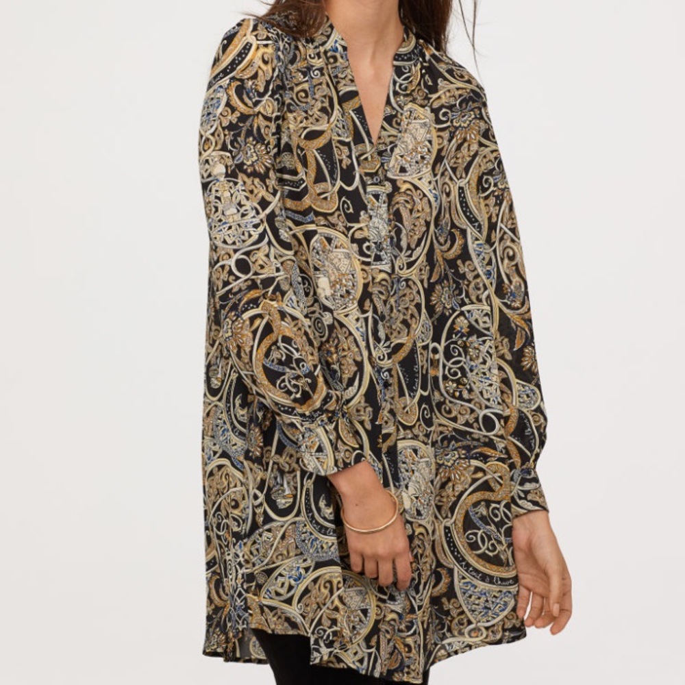NWT H&M black printed short dress with buttons